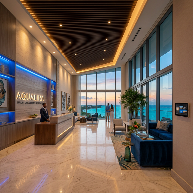 Aqualina oceanfront lobby lighting