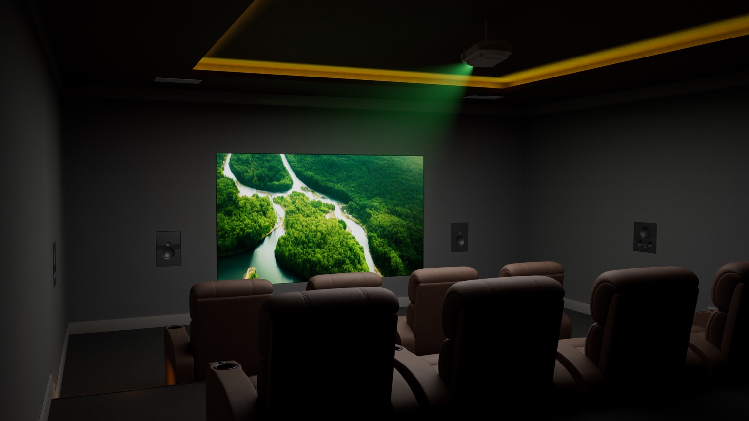 Home theater with projector and screen